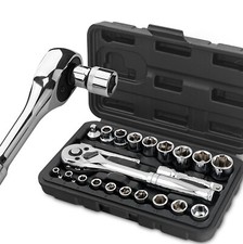 Ratchet Spanner Socket Set 1/4" 3/8" Tool Kit Wrench Hi-Spec Professional 22 PCS