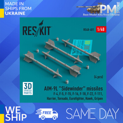 Reskit RS48-0481 1/48 AIM-9L ''Sidewinder'' missiles (4 pcs) F-4, F-5, F-15, F-16
