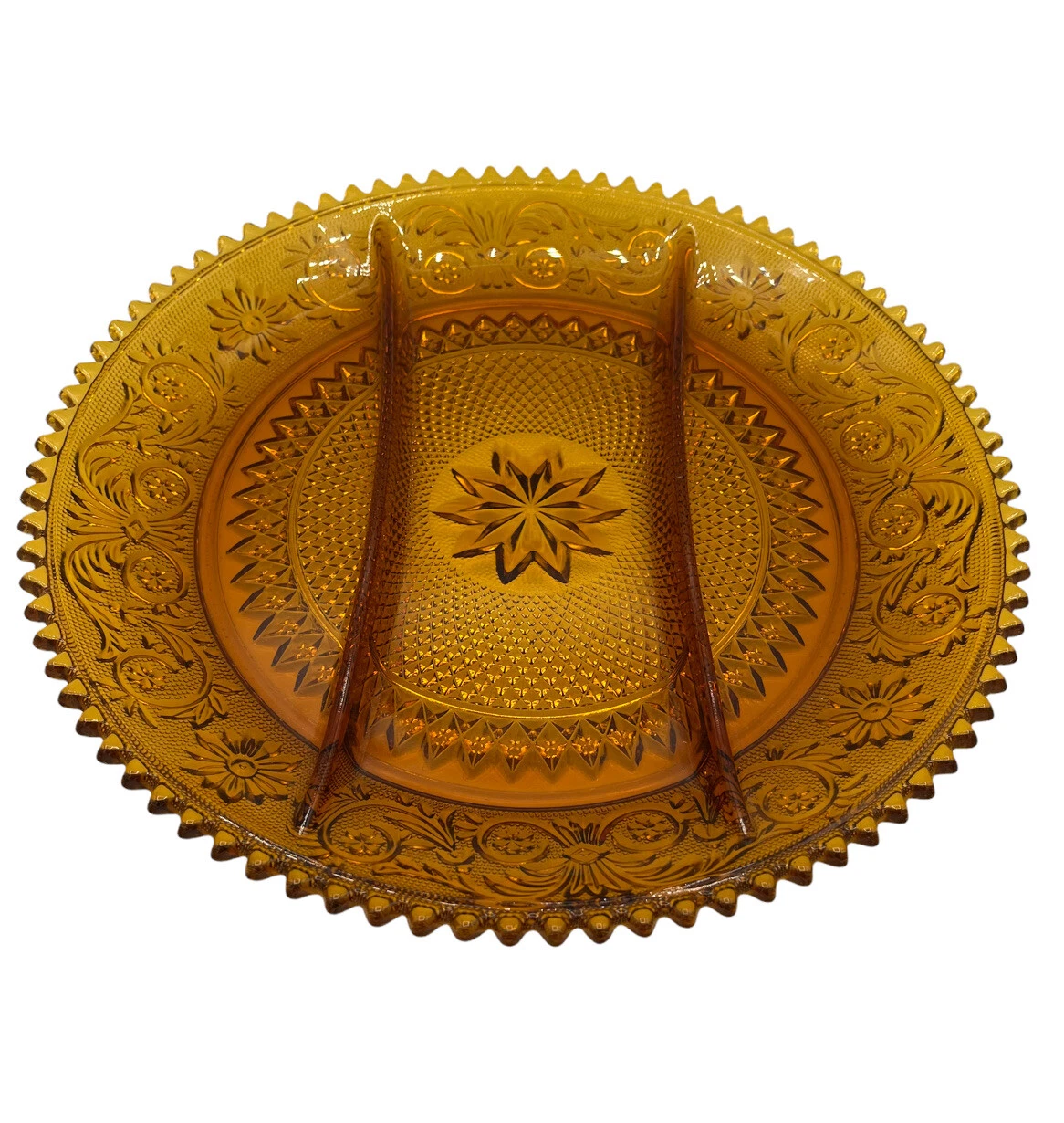 Duncan Miller Glass Tiara Amber 12 In Divided Relish Sandwich #41 Platter Plate
