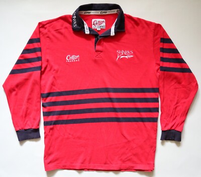 SALE SHARKS 1998/1999/2000 AWAY RUGBY UNION SHIRT JERSEY COTTON TRADERS  MEN’S XL UK
