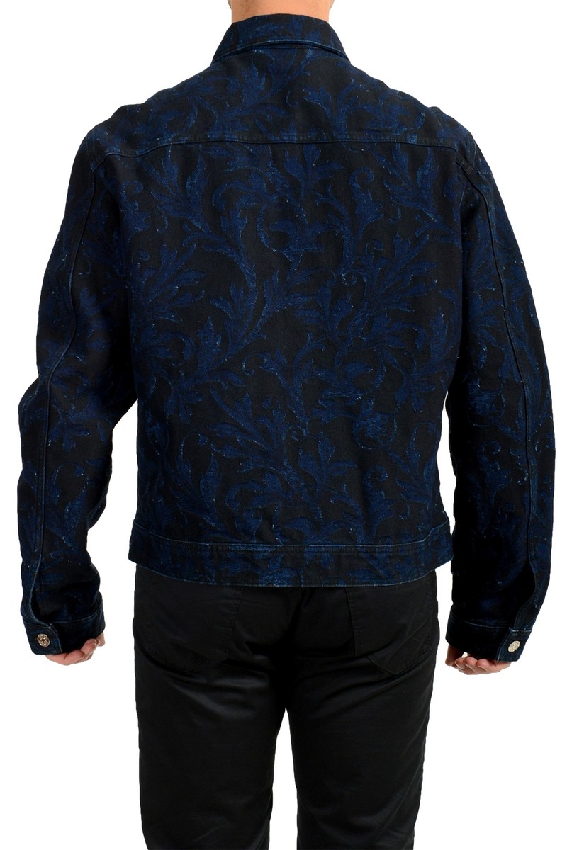 Versace Men's Blue Barocco Jacquard Denim Button Down Jacket