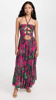 Farm Rio Pink Leaves Cut Out Maxi Dress, Leaves Pink / XL