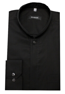 HUBER Herren Mao Mandarin Asia Stehkragen Hemd schwarz Regular HU-0072 Made inEU