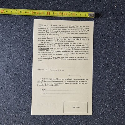 MECCANO 1953 lettre aux revendeurs  Réservation du nouveau