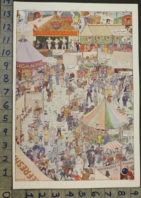 1934 PLAYERS CIGARETTE CIRCUS FAIR CARTOON CARNIVAL TOBACCO WHITE ART AD  [[SKU]