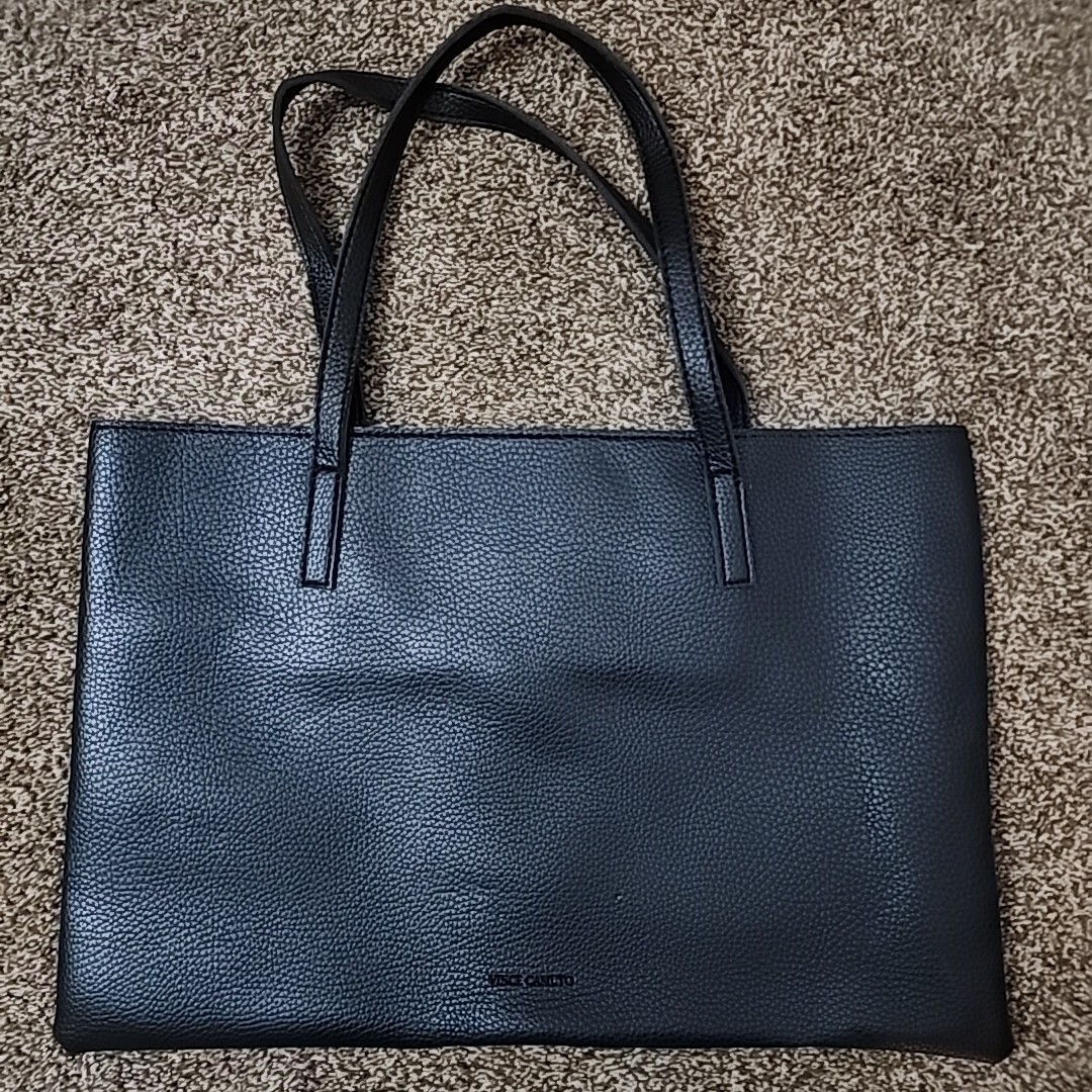Vince Camuto Luck Tote Black Vegan Leather Grey Contrast Stripe