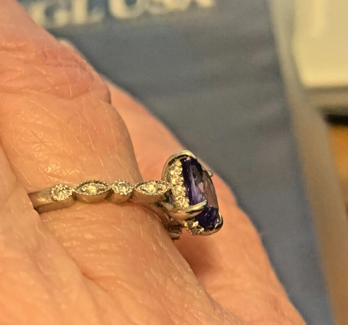 Gorgeous Tanzanite and Diamond 14K White Gold Ring.Hidden Halo.EGL.UGS APPRAISE - Picture 6 of 12