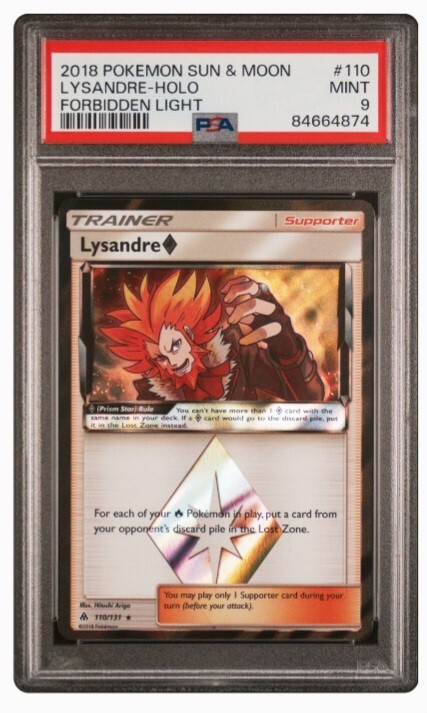 Pokemon Lysandre 110/131 PSA 9 S&M Forbidden Light 110 PSA 9 Prism Star Holo