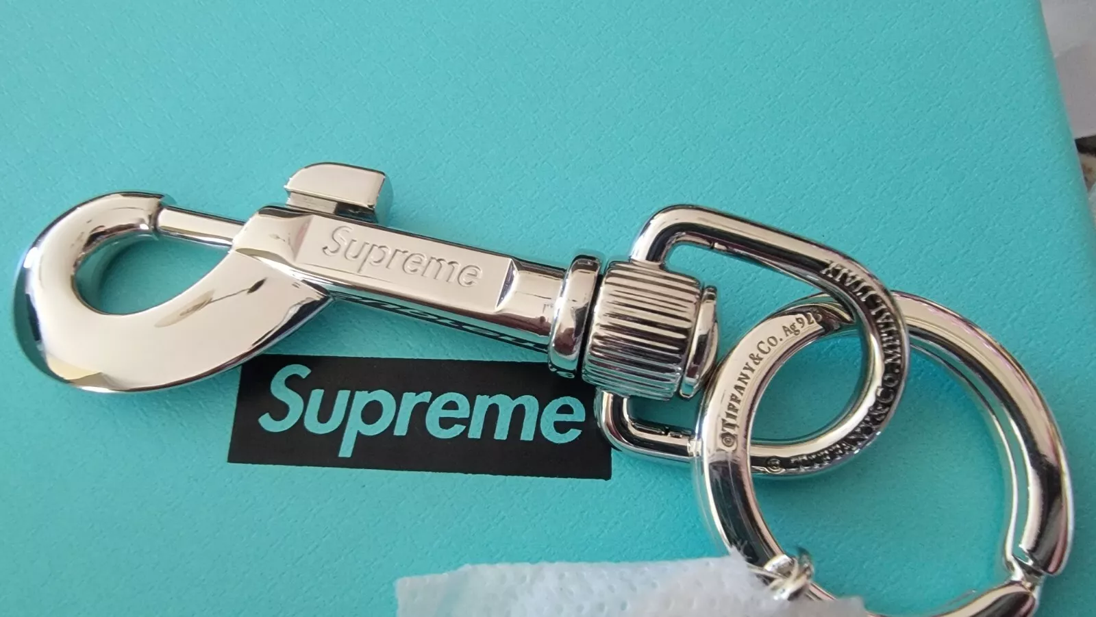 Porte clés Supreme x Tiffany fermoir argent sterling   authentique   livraison gratuite