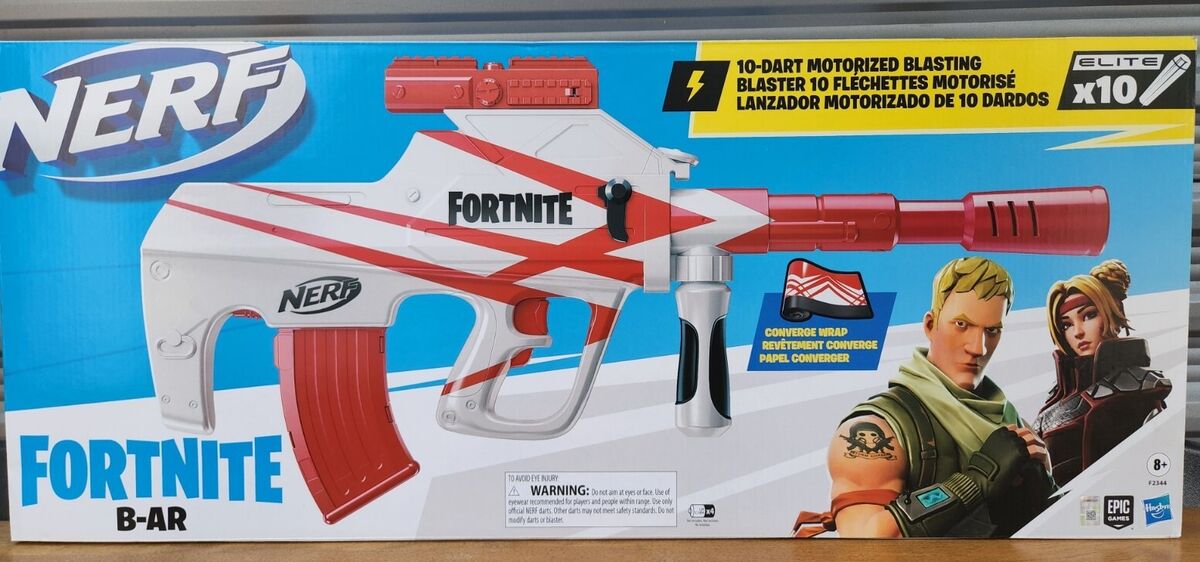 Nerf Fortnite B-AR Motorized Dart Blaster -- Fortnite Converge Wrap,  10-Dart Blasting, 10-Dart Clip, 10 Nerf Darts - Nerf