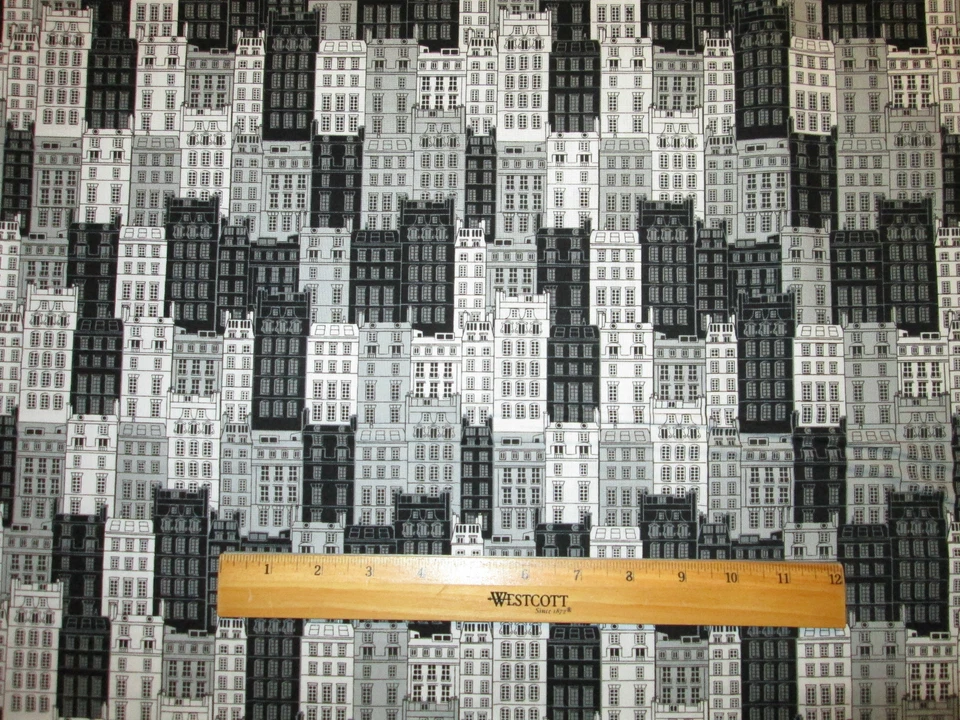 BIG CITY BUILDINGS NYC LONDON UK BLACK WHITE FABRIC FQ  - Image 2 of 4