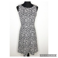 Talbots black white leaf print swing hem sleeveless dress size Small Petite SP