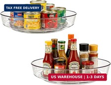 2 Pack Lazy Susan 10 inch Turntable for Spice Organization  Clear BPA-Free Plas