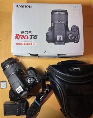 Canon EOS Rebel T6 DSLR Camera w/ EF-S 18-55mm Lens, Box, Case, SD Card, Charger