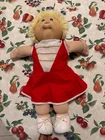 Cabbage Patch Kids Baby Girl, Blue Eyes, Blonde Hair, Red Dress, Shoes, Vtg 1985