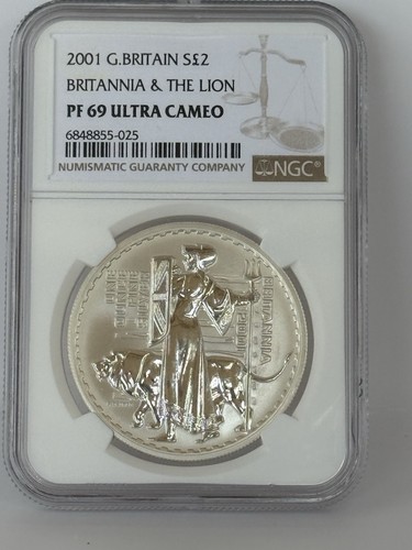 2001 Great Britain 2 Pound Silver Proof Coin NGC PF69 Ultra Cameo Britannia&Lion