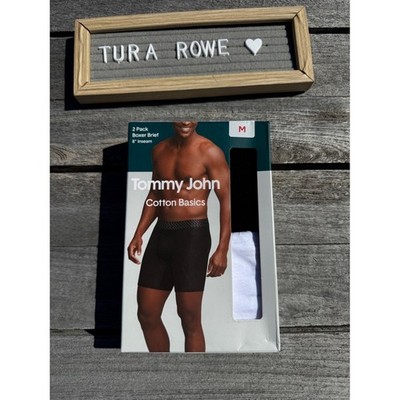 Tommy John Cotton Basics Boxer Briefs 2 Pack Black White 8'' Inseam Size M NWT