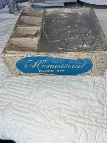 Vintage Hospitality Snack Set Federal Glass Crystal Wheat Homestead Luncheon