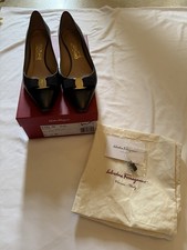 Salvatore Ferragamo EMY 30 Black Nero Calf Leather Bow Pump 9.5B Box Dust Bag