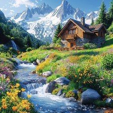 Spring Diamond Art Painting Kits Stream for Adults Paint with Diamond Art Villag