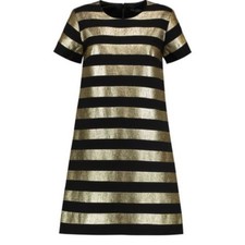 Marc by Marc Jacobs - Short Sleeve Gold Striped Shift Dress - size 4 - Pristine