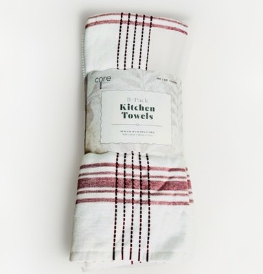 Core Home Kitchen Towels Red White Assorted Styles 8-Pack Terry 100% Cotton  NEW
