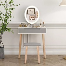 Modern Mirror Dressing Table Set LED Light Mirror Vanity Desk with Stool Drawer