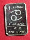 Vintage .999 FINE SILVER Mini Bar! "Cancer Zodiac June 21 to July 22"! 1 Gram!