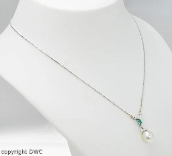 Hals Kette Collier mit Perle Perlen Brillant Smaragd 18 Kt 750 er Gold  - Bild 3 von 4