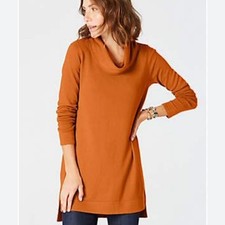 J Jill Orange Cowl Neck Long Sleeve Tunic Sweater Size M Cotton Blend