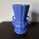 Vintage 1940s MCCOY POTTERY Blue  Double Handled Ribbed Vase