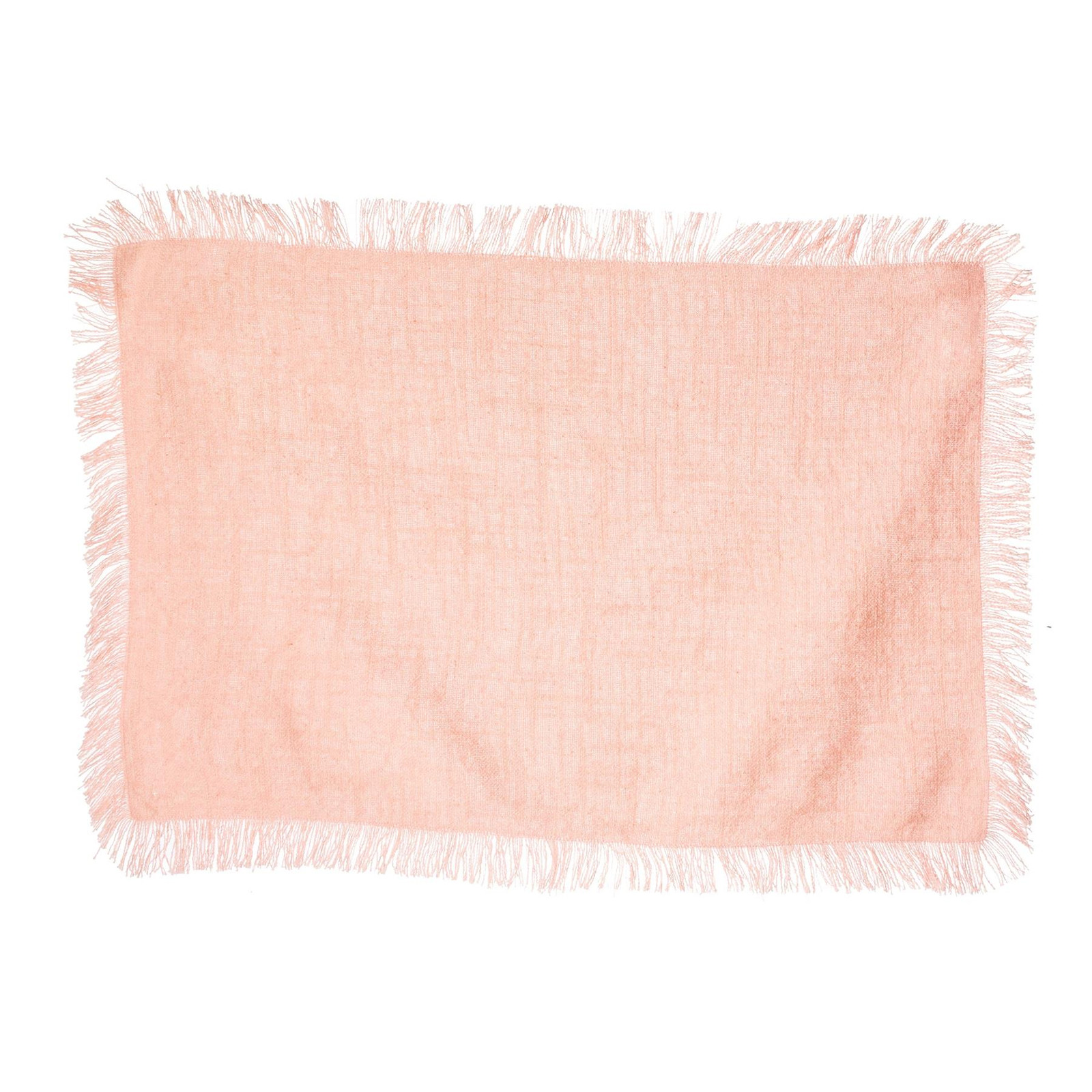 Stonewashed Pink Cotton Placemats Pair Fringed Edge 45x30cm