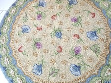 Vintage Hand Hooked 34" Round Wool Rug Floral Pastel Blue Pink Green Taupe