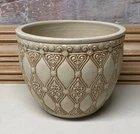 Vintage Weller Pottery CLINTON IVORY Diamond Scroll Design Jardiniere 8" D 1914