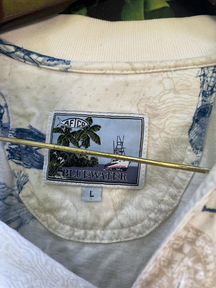 Camisa Polo Aftco Bluewater Carretes Barcos Botones L Grande Gruesa Algodón Buen Estado Foto 2 de 4