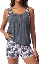 2 Piece Tummy Control Shorts Shirt Tankini Set Swimsuit Size 2XL HANNA NIKOLE