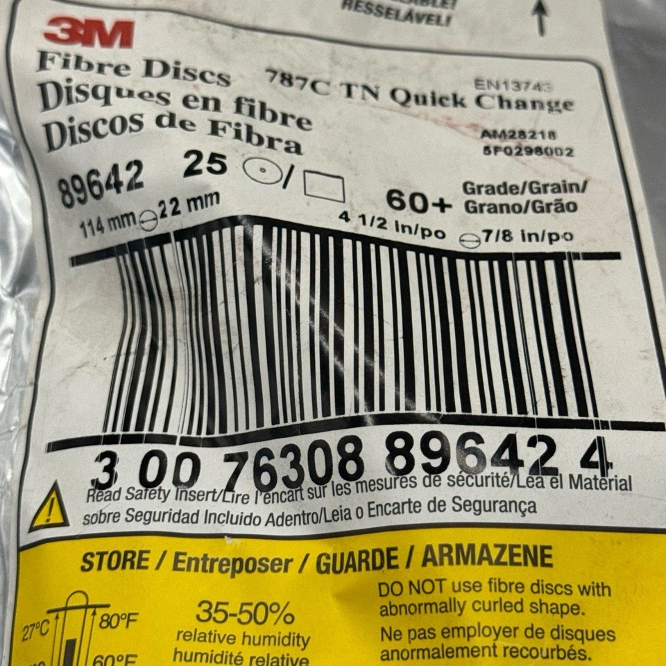 3M Fiber Disc 787C TN Quick Change 4 1/2in 60+ Grit 89642 Ultra-Rapid Cut 25PK - Image 3 of 4