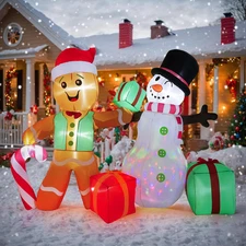 6FT Christmas Inflatables Outdoor Decorations, Giant Gingerbread Man & Snowman w