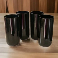 Vintage Set Of 4 Libby Tumbler Highball Glass Drinking Cocktail Black Amethyst 