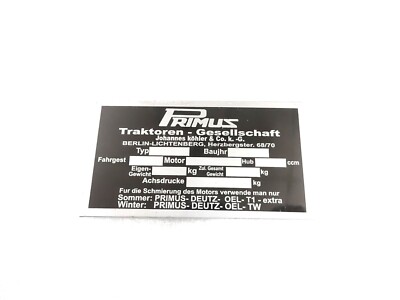 Daten Platte Passend Für Vintage Primus Traktor S66 #V433-8