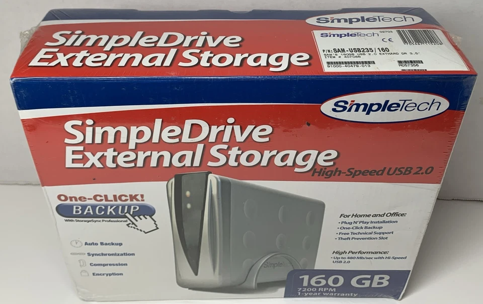 Simple Drive External Storage 160GB 7200 RPM  Brand New Factory Sealed - Image 2 of 4