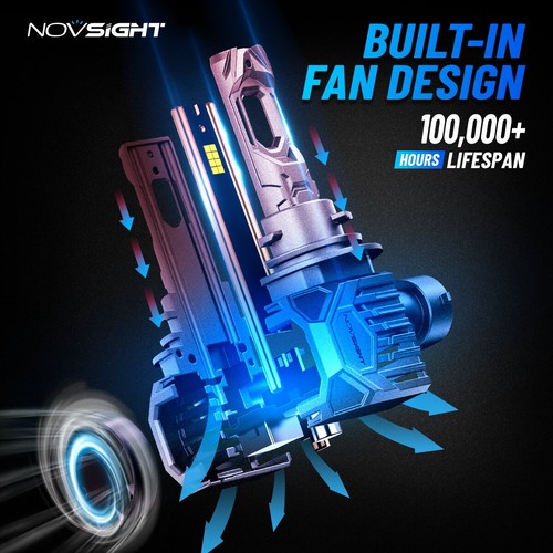 NOVSIGHT 9005 H11 LED Headlight Bulbs Conversion Kit 6500K 130W Bright Lamps 4X - Picture 7 of 12
