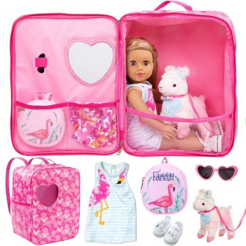 18 Inch Girl Doll Carrier Bag With Doll Clothes And Accessories,Including Dress,