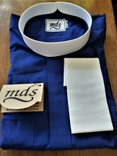 MDS Men's Blue Purple Clergy LS Neckband Shirt/French Cuffs and Cloth Collar