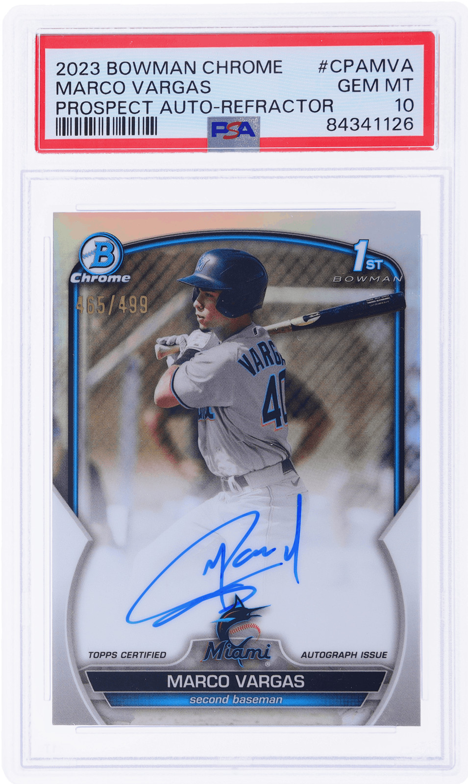 2023 Bowman Chrome Marco Vargas Prospect Auto Refractor #CPAMVA /499 PSA 10