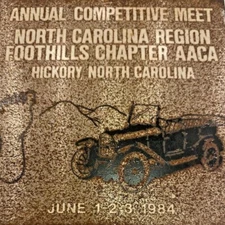 1984 Automotive Show Competitive Meet AACA Hickory North Carolina Metal Plate