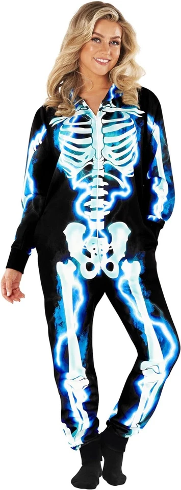 Mujeres Mono Esqueleto Eléctrico Damas Marco Hueso Azul Disfraz Halloween S-3XL Foto 3 de 4