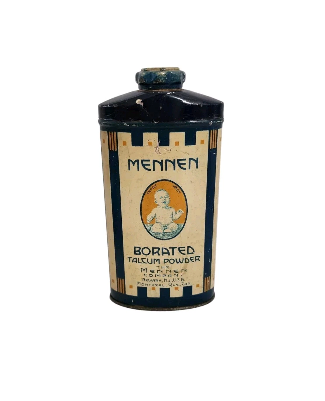 Art Deco MENNEN'S BABY TALCUM POWDER TIN LITHO CAN c. 1921