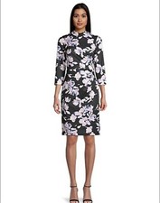 Eliza J Dress Womens 4 Blue Floral Mock Neck Shift Cutout Back NWOT $158 BB2