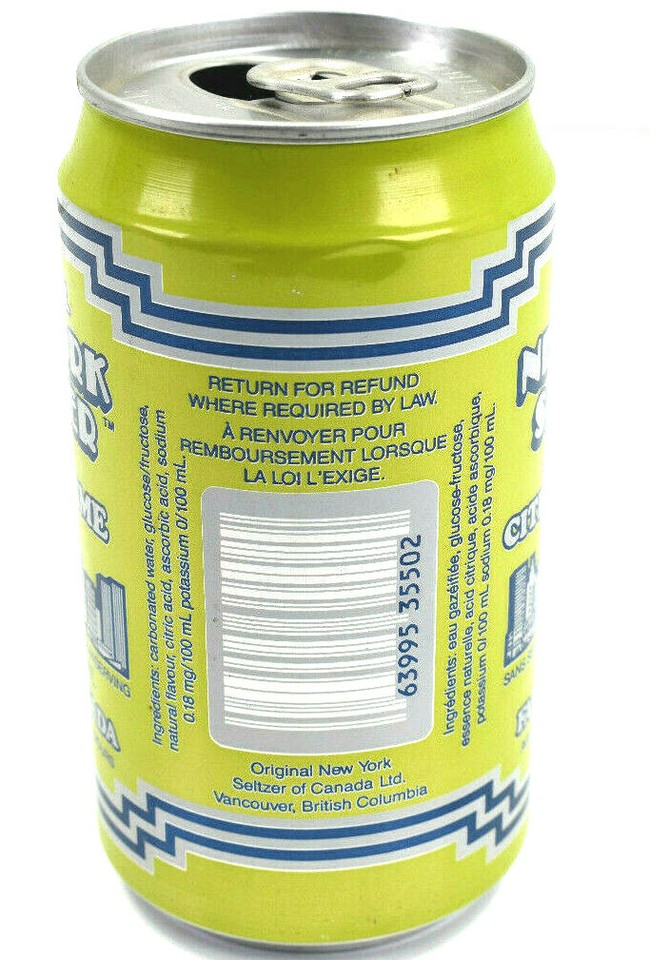 80s Original New York Seltzer Lemon LimeCitron Soda Can 12oz Canadian